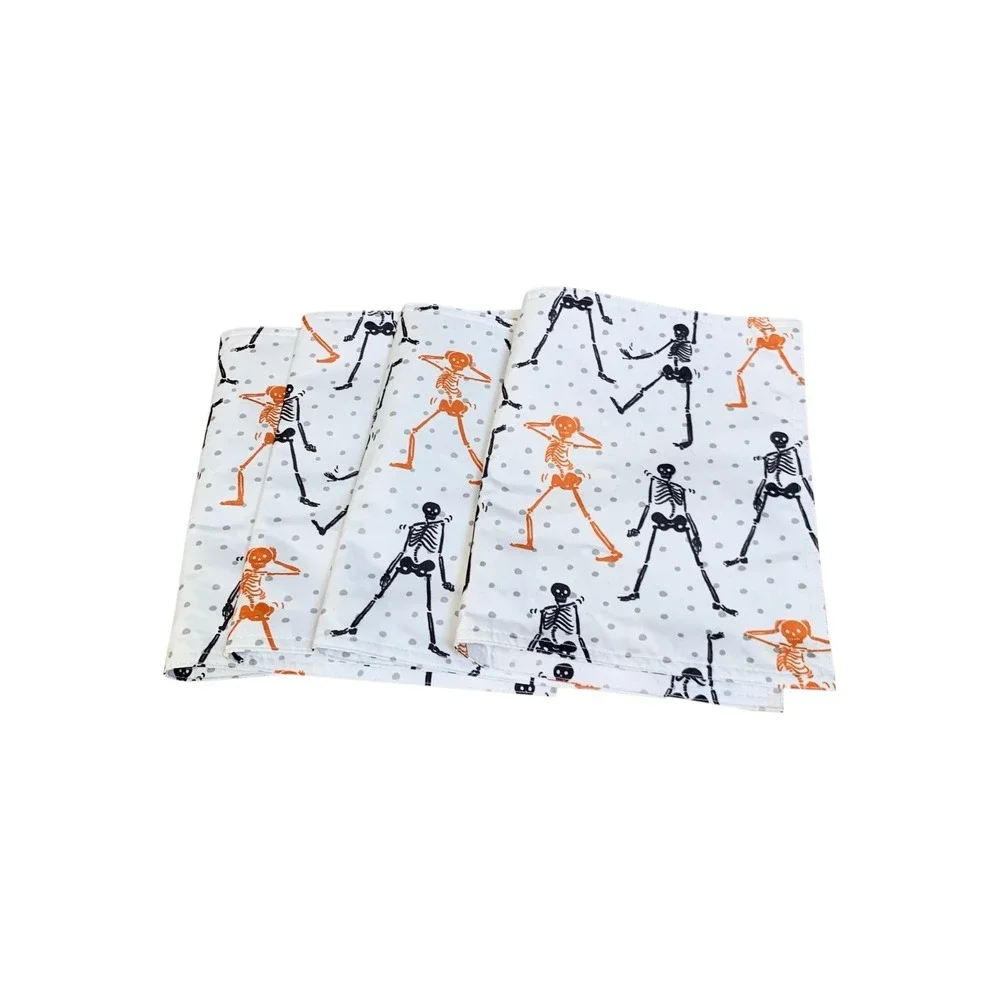 Domain Halloween Dancing Skeleton Placemats Set of 4 White Orange Black Dot